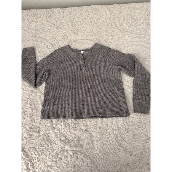 Old Navy Gray Waffle Knit Henley Sweater Long Sleeve Pullover Top Women’s Size L - Picture 1 of 7
